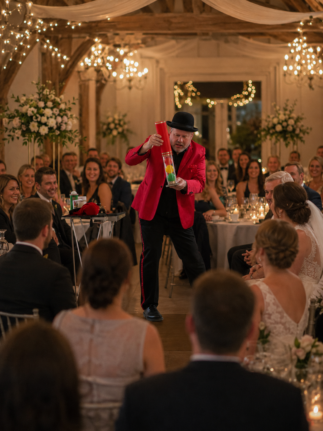 Kenneth performing magic at wedding reception